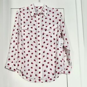 NWT Equipment Silk Strawberry Print Button Down Shirt, S